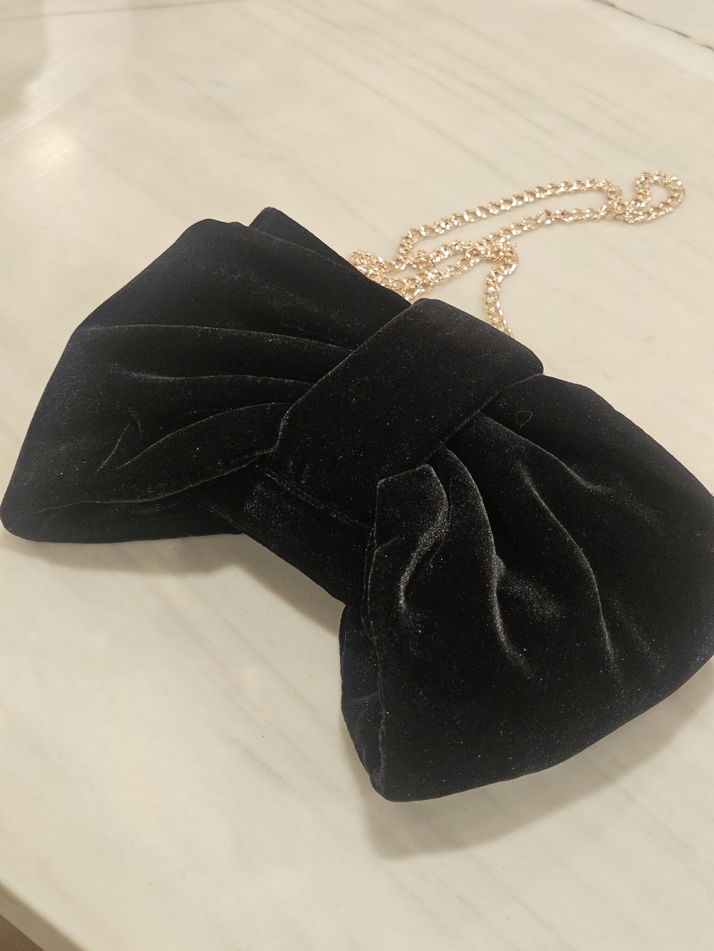 LC Lauren Conrad Black Velvet Bow Evening Purse Removable Chain